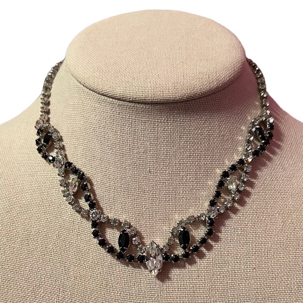Vintage Black And Clear Rhinestone Necklace